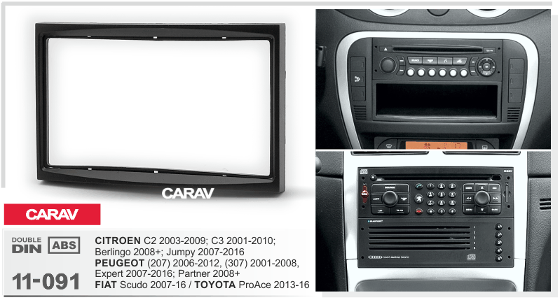 CARAV 11-091 перехідна рамка 2DIN Citroen Peugeot Renault 